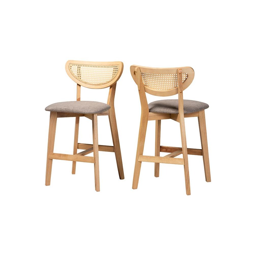 Modern Grey Fabric and Natural Oak Finished Wood 2-Piece Counter Stool Set