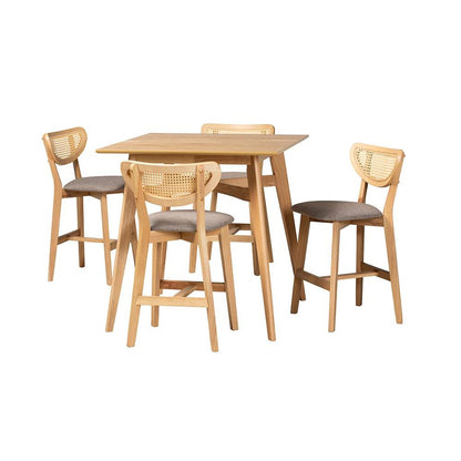 Grey Fabric and Natural Oak Finished Wood 5-Piece Pub Set