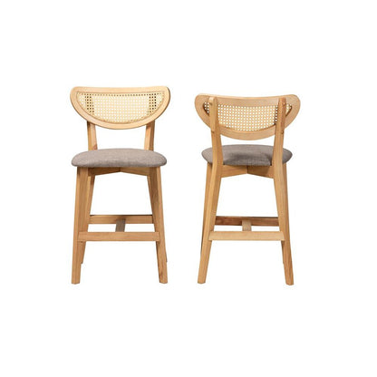 Modern Grey Fabric and Natural Oak Finished Wood 2-Piece Counter Stool Set