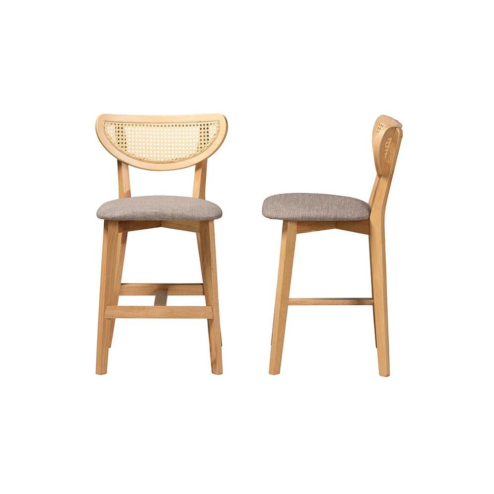 Modern Grey Fabric and Natural Oak Finished Wood 2-Piece Counter Stool Set