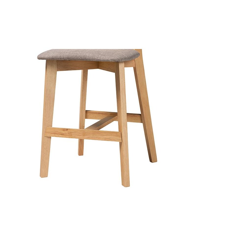 Modern Grey Fabric and Natural Oak Finished Wood 2-Piece Counter Stool Set