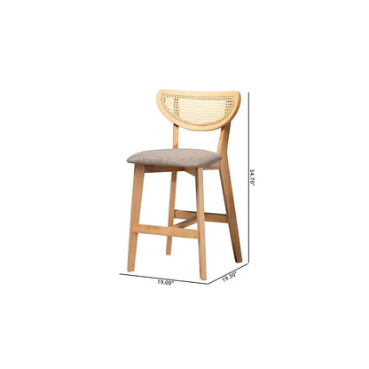 Modern Grey Fabric and Natural Oak Finished Wood 2-Piece Counter Stool Set