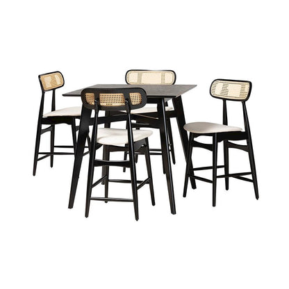 Tarana Mid-Century Modern Cream Fabric and Black Finished Wood 5-Piece Pub Set