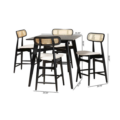 Tarana Mid-Century Modern Cream Fabric and Black Finished Wood 5-Piece Pub Set