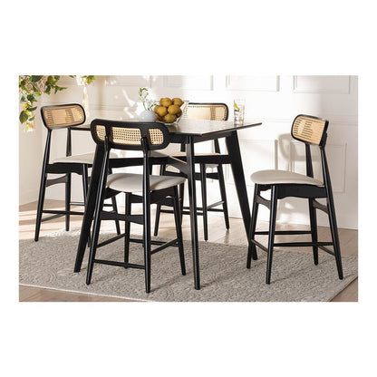 Tarana Mid-Century Modern Cream Fabric and Black Finished Wood 5-Piece Pub Set