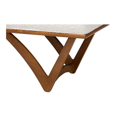 Chenoa Japandi Cream Boucle Fabric and Walnut Brown Finished Wood Bench