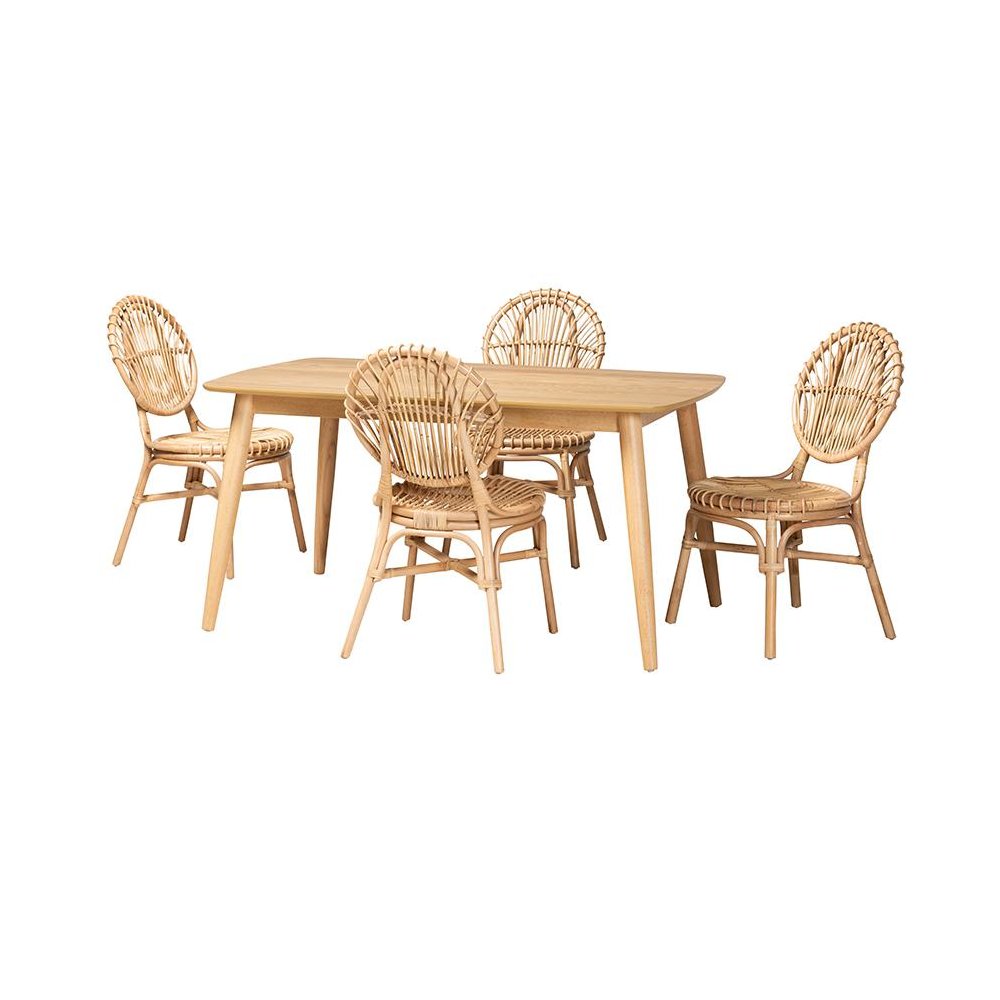 Baxton Studio Iris Modern Bohemian Natural Brown Rattan 5-Piece Dining Set