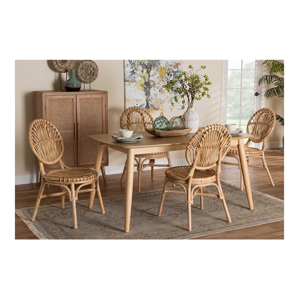 Baxton Studio Iris Modern Bohemian Natural Brown Rattan 5-Piece Dining Set