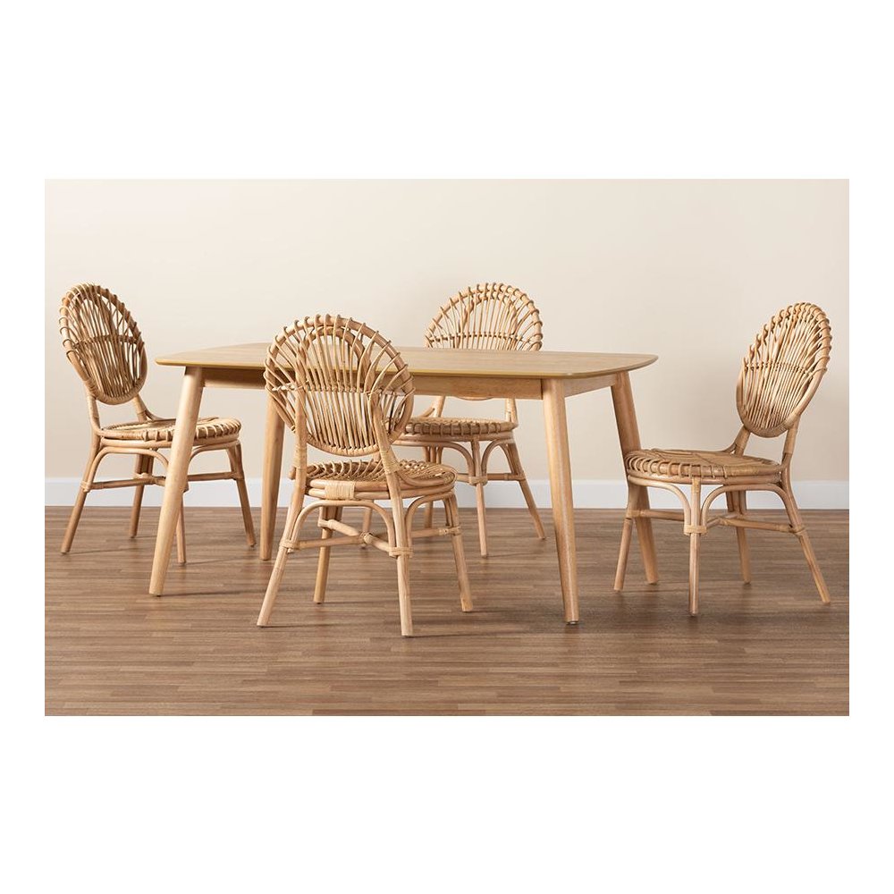 Baxton Studio Iris Modern Bohemian Natural Brown Rattan 5-Piece Dining Set