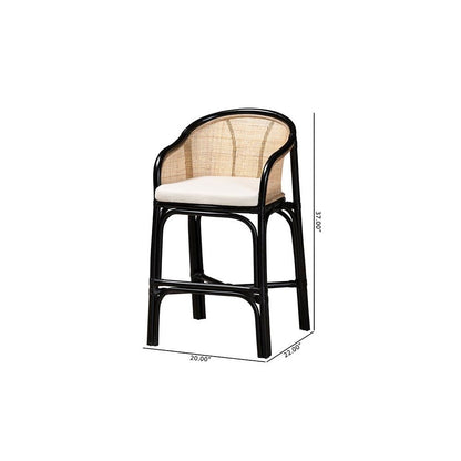Bohemian Two-Tone Black and Natural Brown Rattan Counter Stool