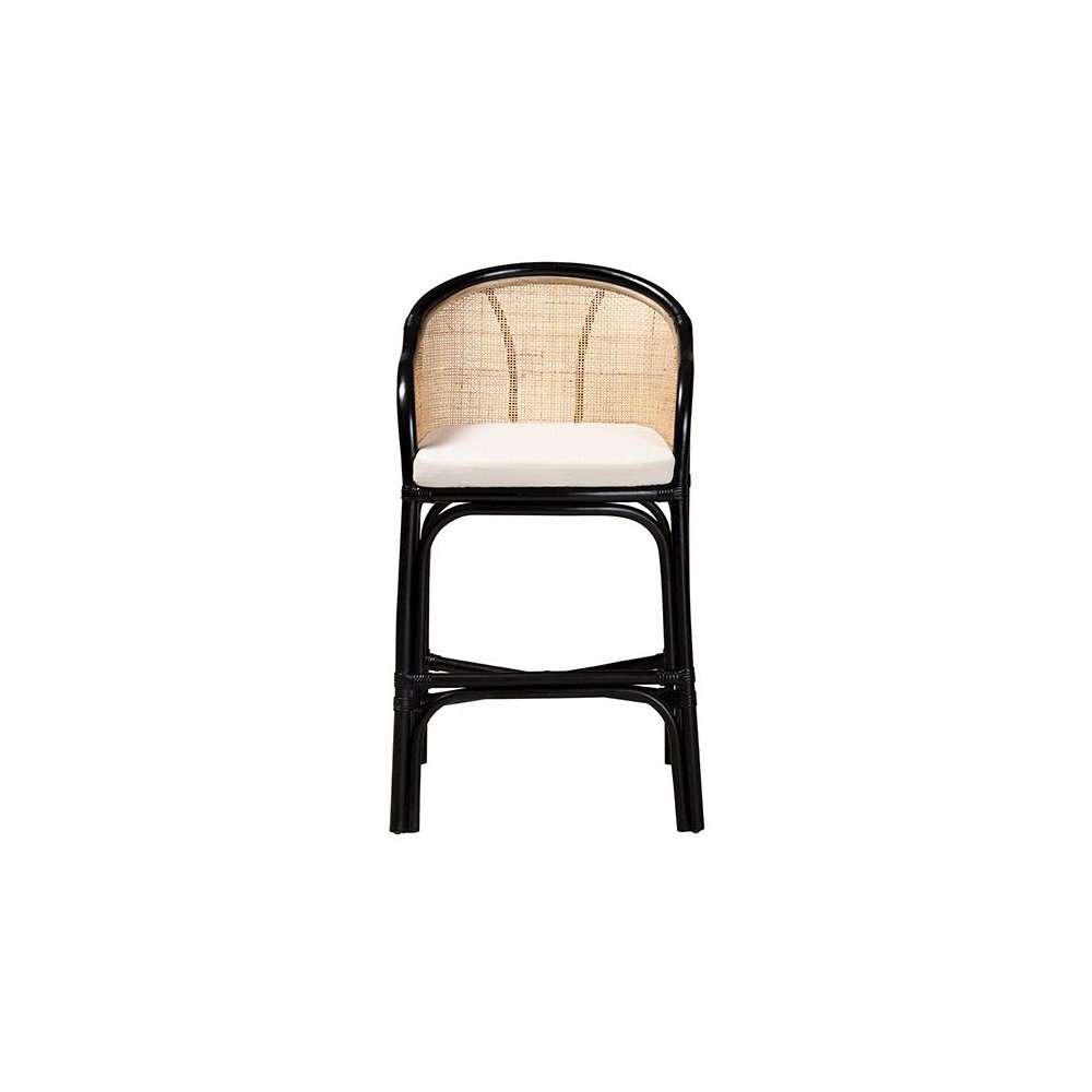 Bohemian Two-Tone Black and Natural Brown Rattan Counter Stool