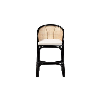 Bohemian Two-Tone Black and Natural Brown Rattan Counter Stool
