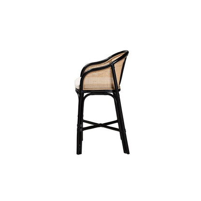 Bohemian Two-Tone Black and Natural Brown Rattan Counter Stool