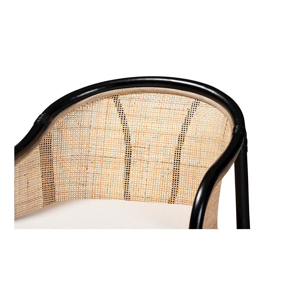 Bohemian Two-Tone Black and Natural Brown Rattan Counter Stool
