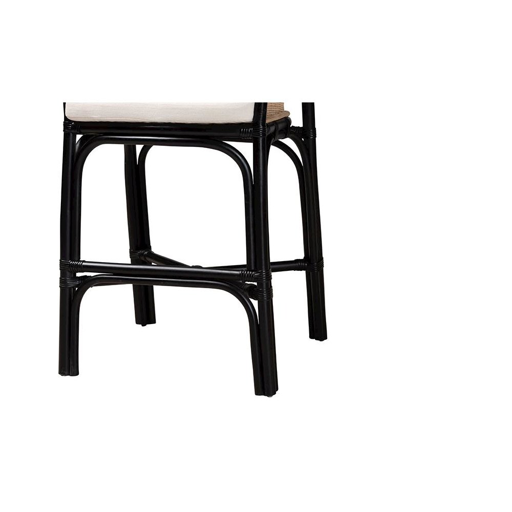 Bohemian Two-Tone Black and Natural Brown Rattan Counter Stool
