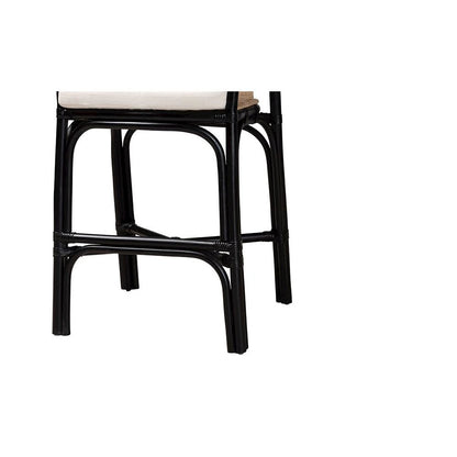 Bohemian Two-Tone Black and Natural Brown Rattan Counter Stool