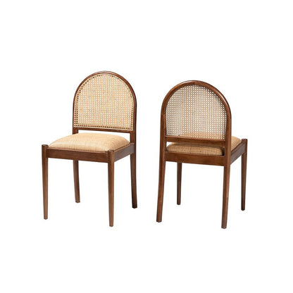 Natural Rattan and Acacia Wood 2-Piece Dining Chair Set