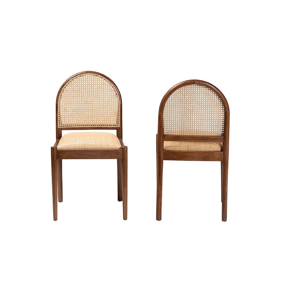 Natural Rattan and Acacia Wood 2-Piece Dining Chair Set