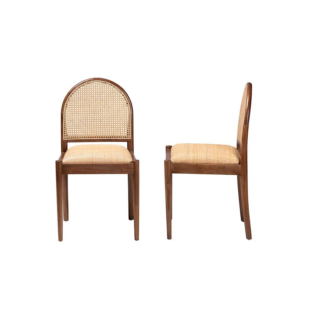 Natural Rattan and Acacia Wood 2-Piece Dining Chair Set