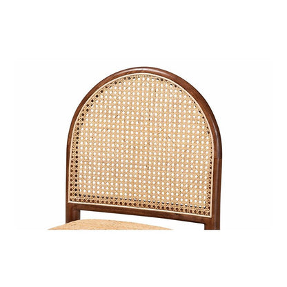 Natural Rattan and Acacia Wood 2-Piece Dining Chair Set