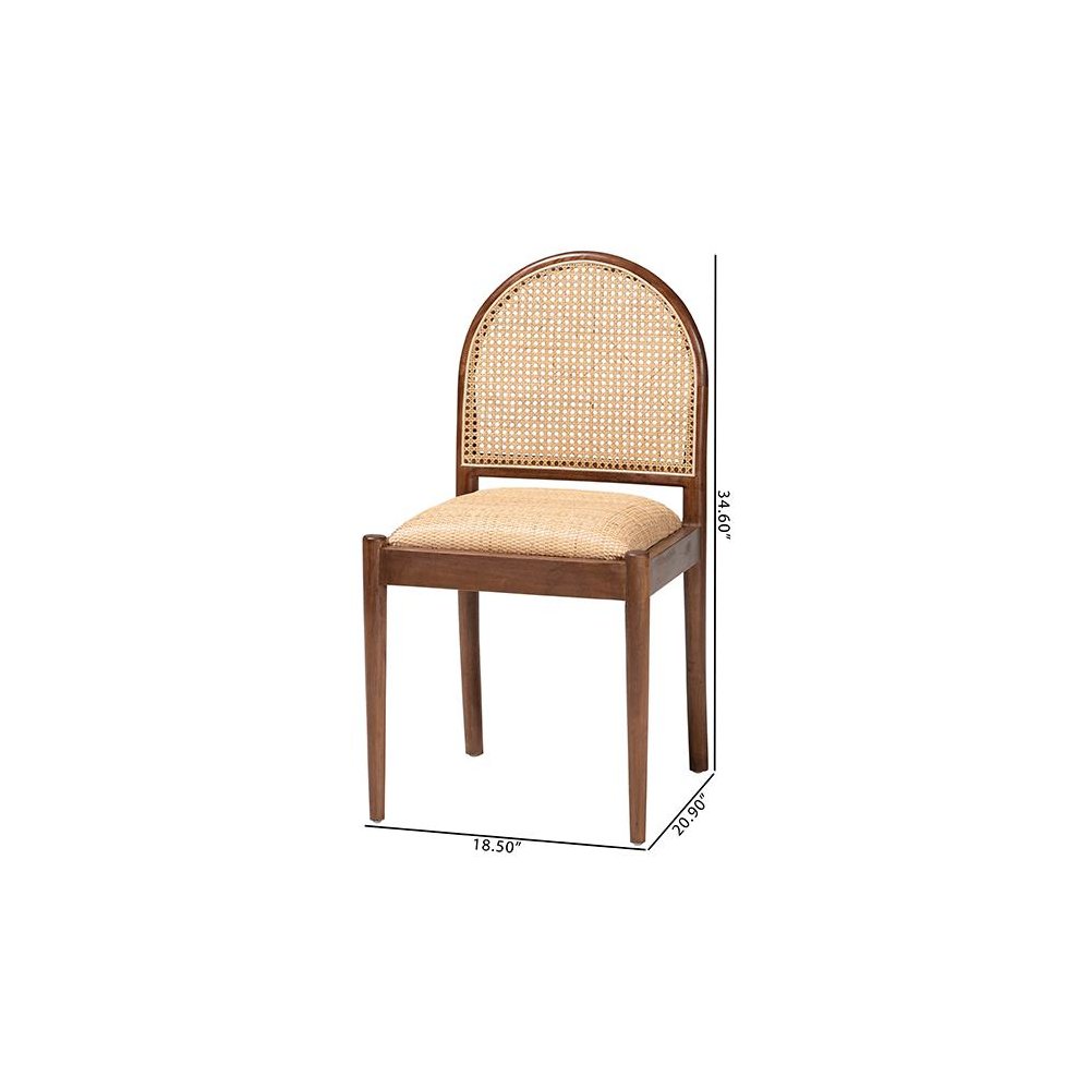 Natural Rattan and Acacia Wood 2-Piece Dining Chair Set