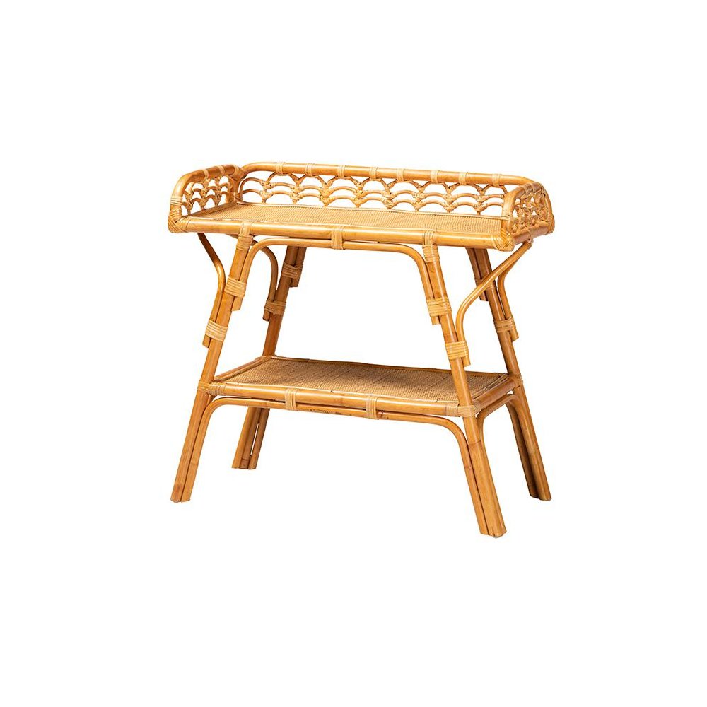 Nayana Modern Bohemian Natural Rattan 2-Tier Console Table