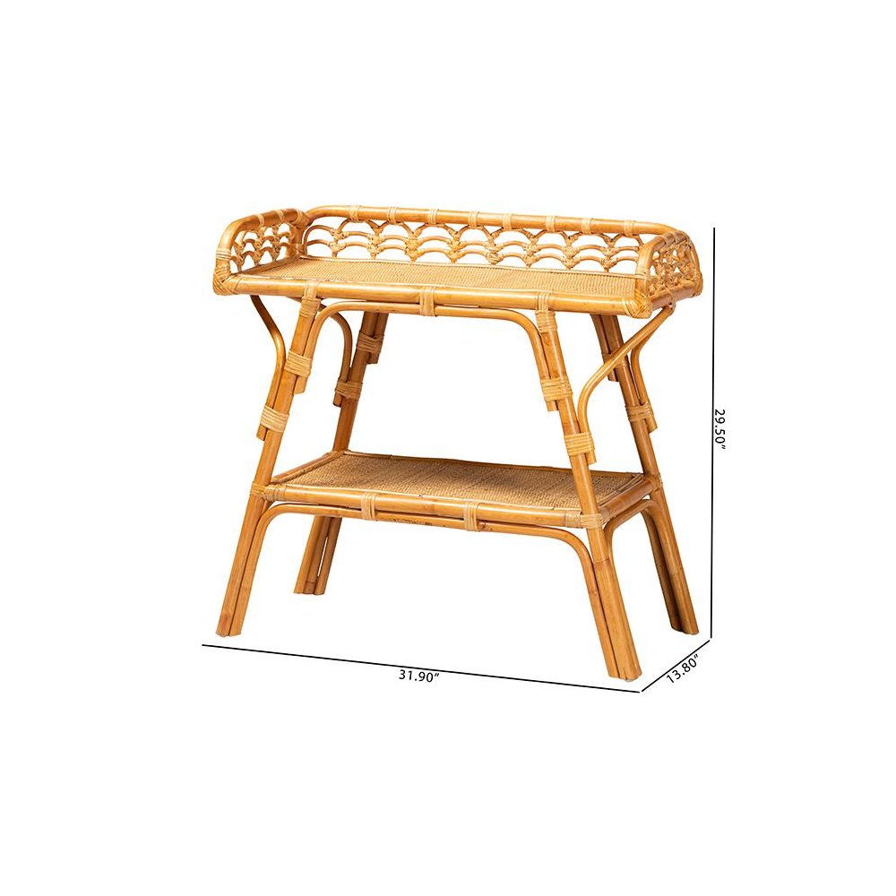 Nayana Modern Bohemian Natural Rattan 2-Tier Console Table