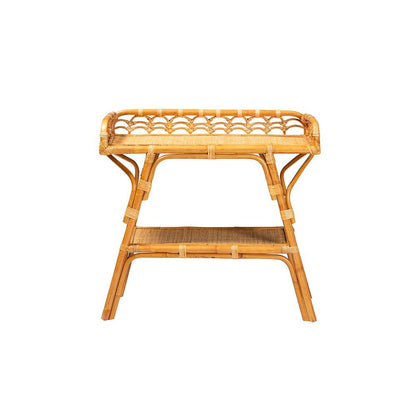 Nayana Modern Bohemian Natural Rattan 2-Tier Console Table