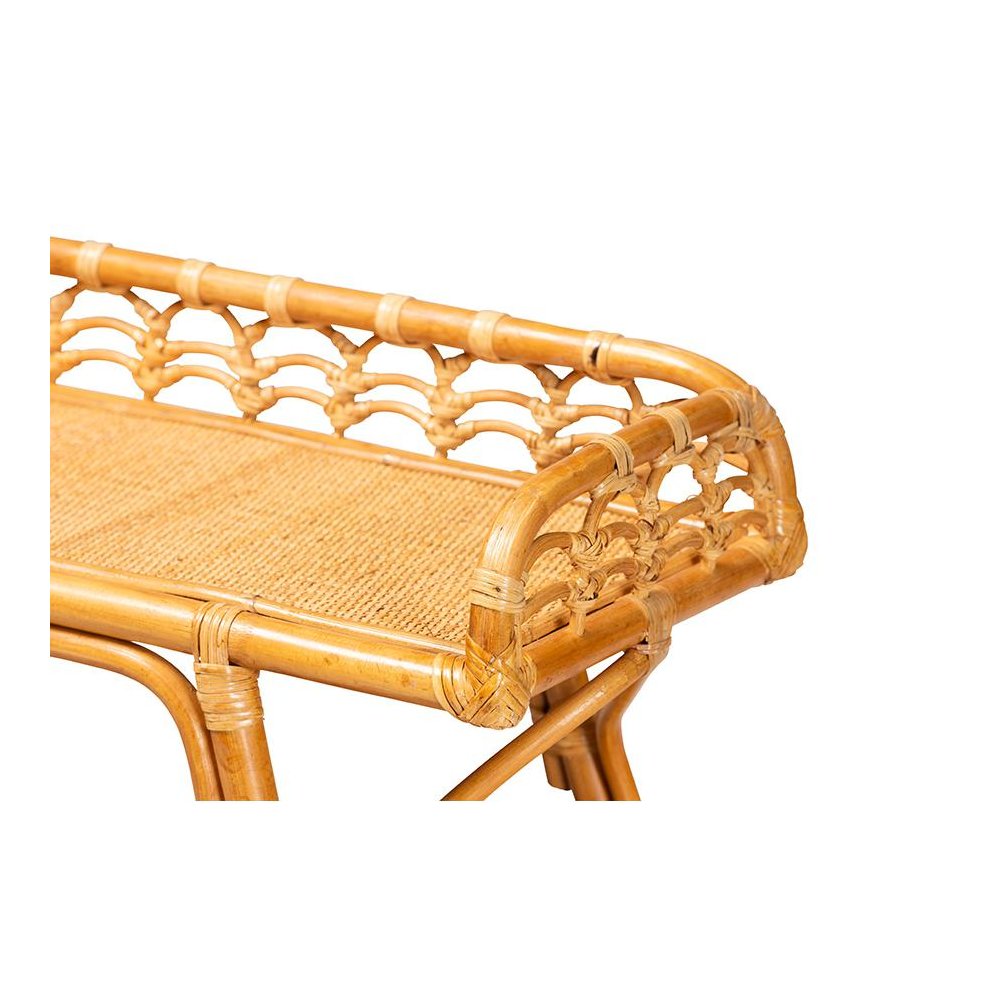 Nayana Modern Bohemian Natural Rattan 2-Tier Console Table