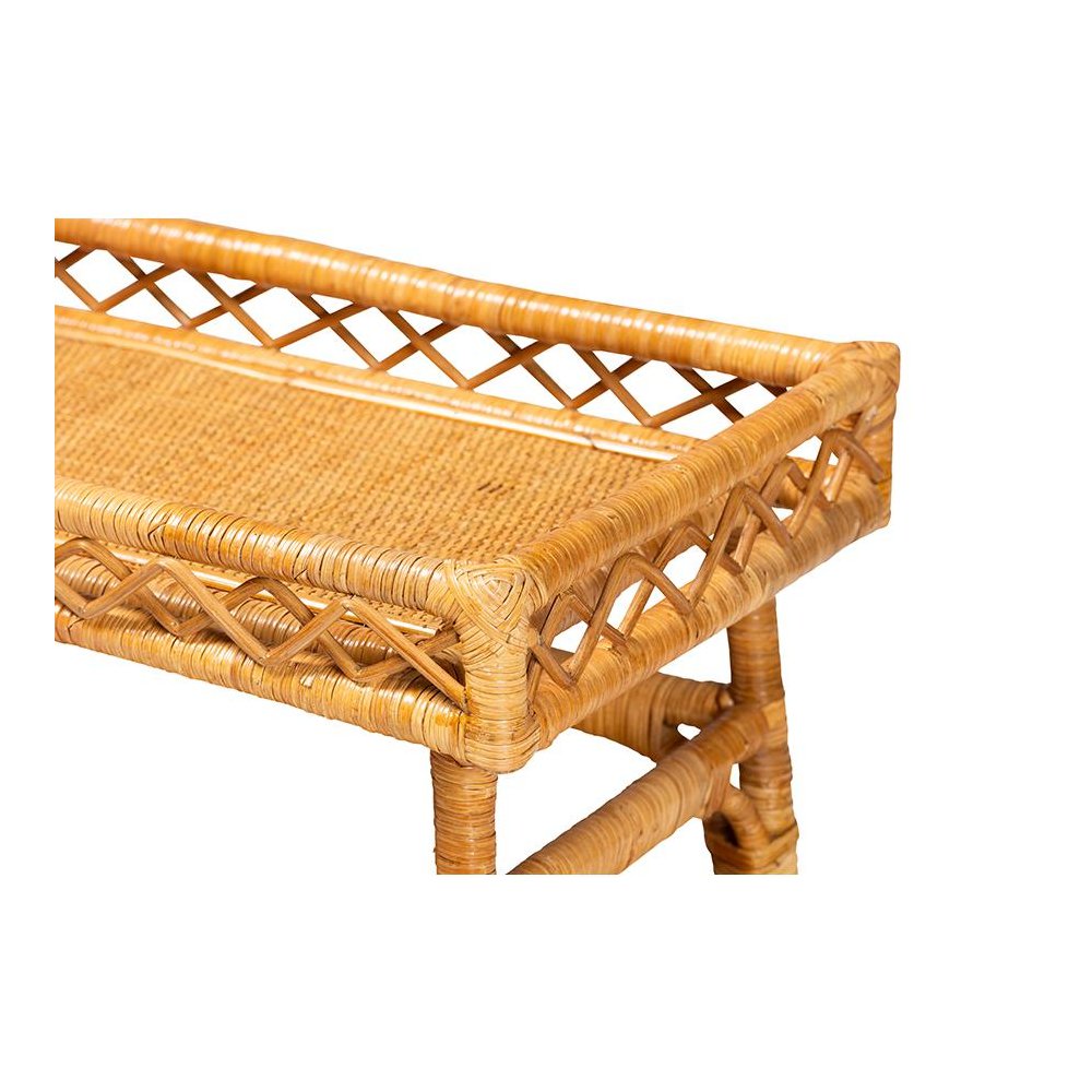 Savitri Modern Bohemian Natural Rattan 2-Tier Console Table