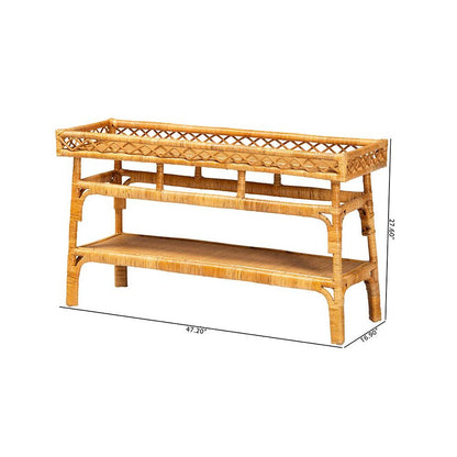 Savitri Modern Bohemian Natural Rattan 2-Tier Console Table