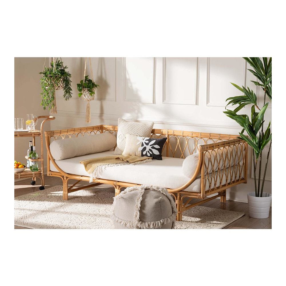 bali & pari Davida Modern Bohemian Natural Brown Rattan Daybed