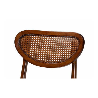 Walnut Brown Finished Wood and Woven Rattan 5-Piece Dining Set