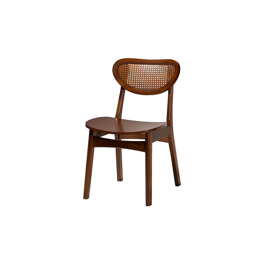 Walnut Brown Finished Wood and Woven Rattan 5-Piece Dining Set