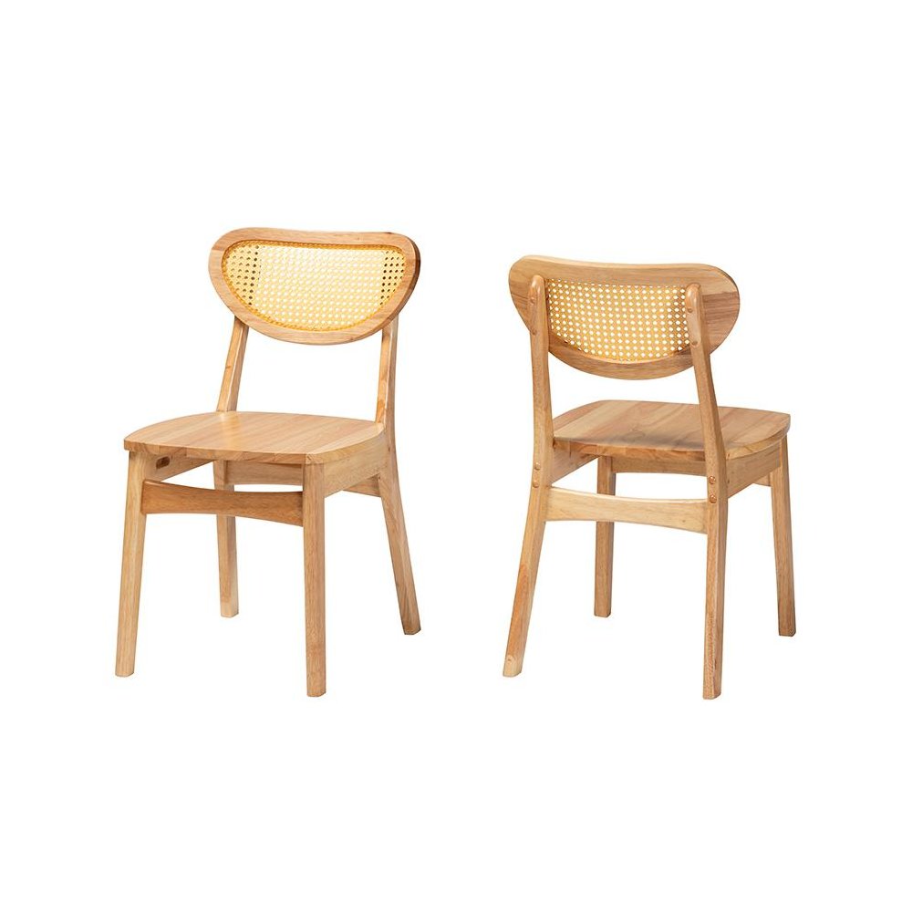 Oak Brown Finished Wood and Rattan 2-Piece Dining Chair Set