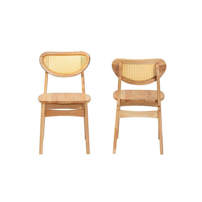 Oak Brown Finished Wood and Rattan 2-Piece Dining Chair Set