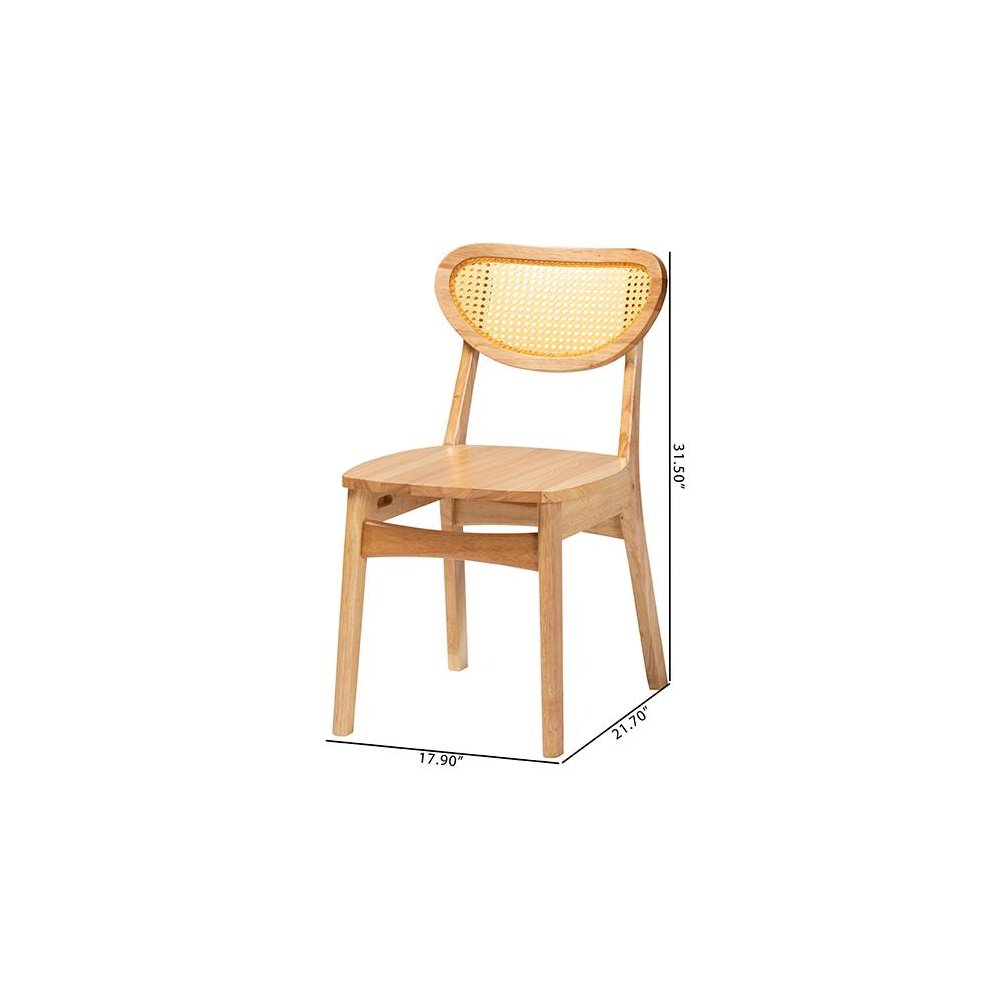 Oak Brown Finished Wood and Rattan 2-Piece Dining Chair Set