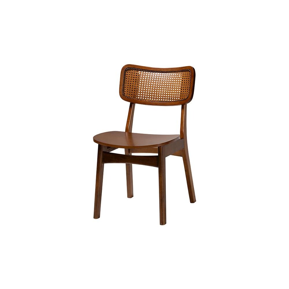 Walnut Brown Finished Wood and Rattan 7-Piece Dining Set