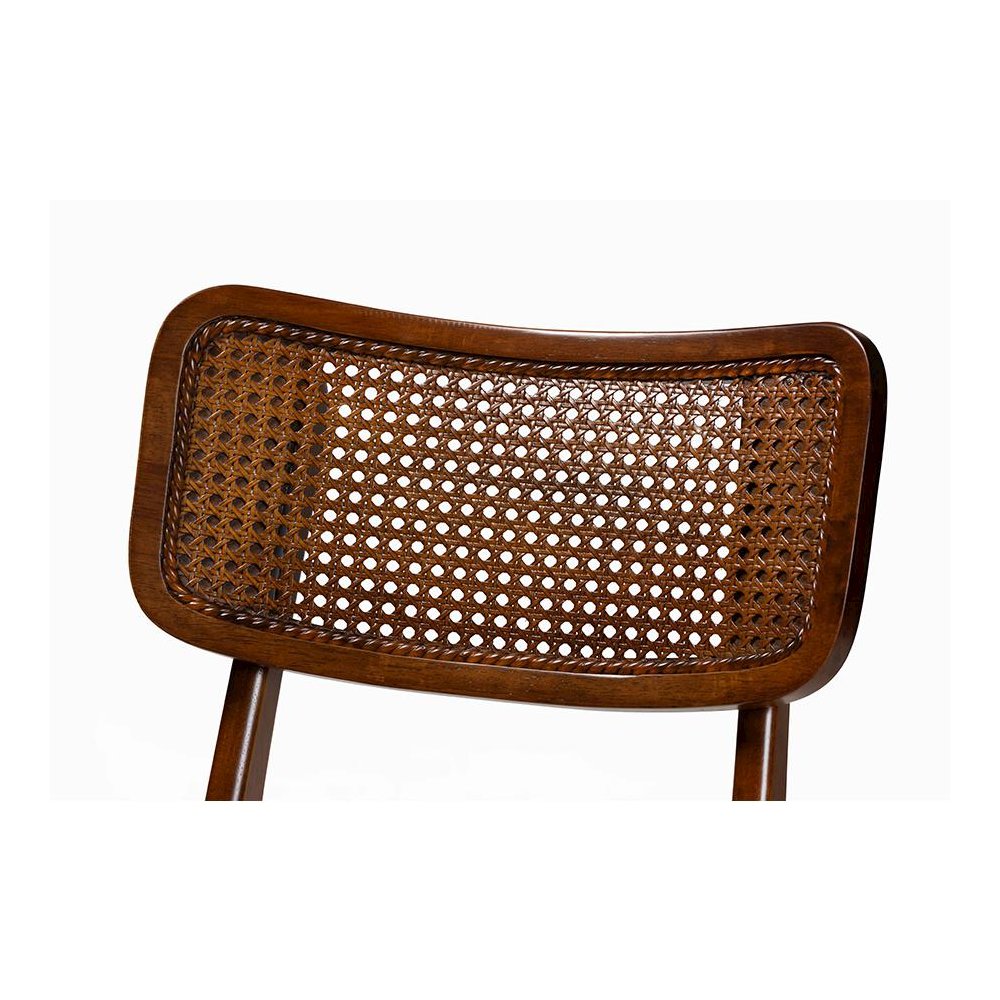 Walnut Brown Finished Wood and Rattan 2-Piece Dining Chair Set