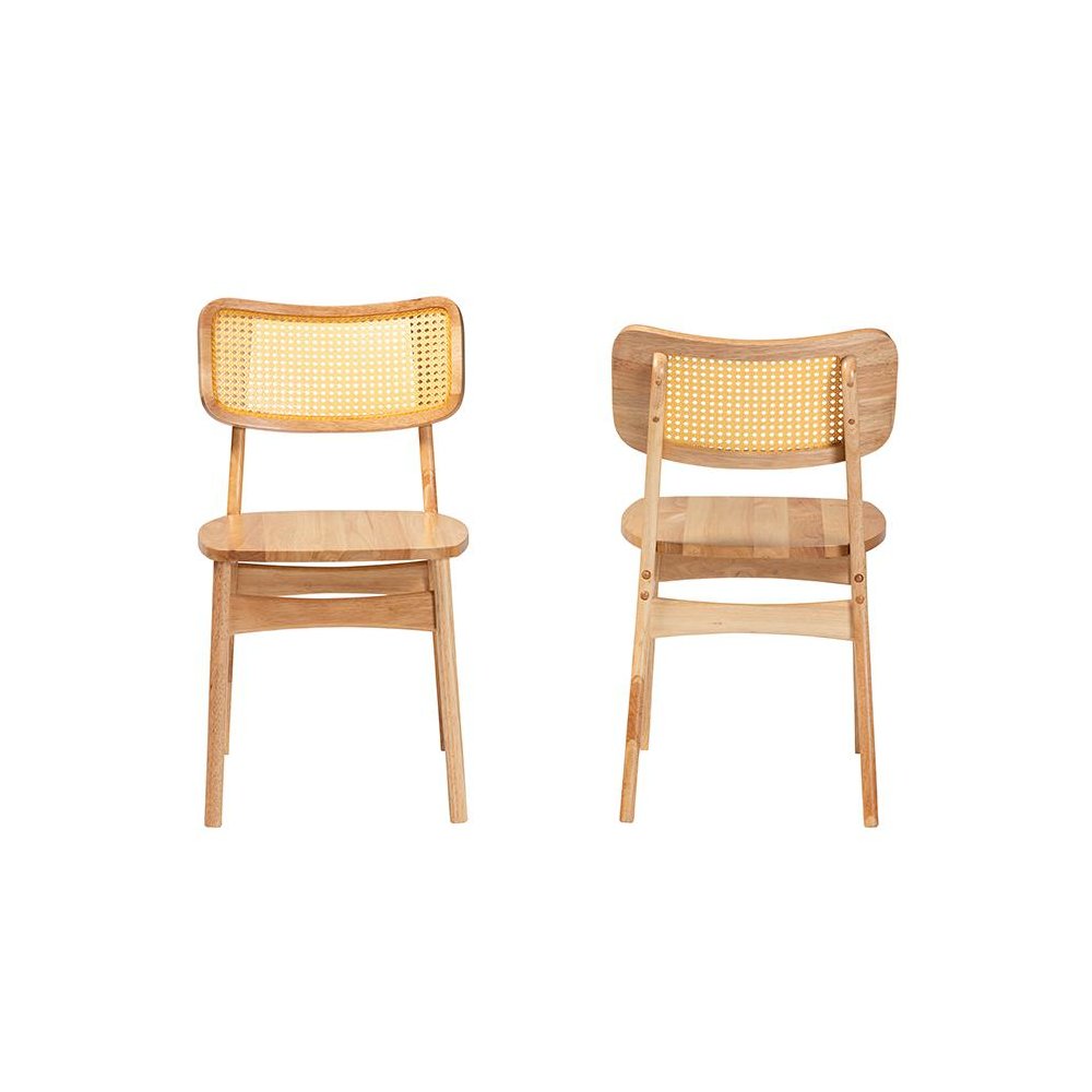 Oak Brown Finished Wood and Rattan 2-Piece Dining Chair Set