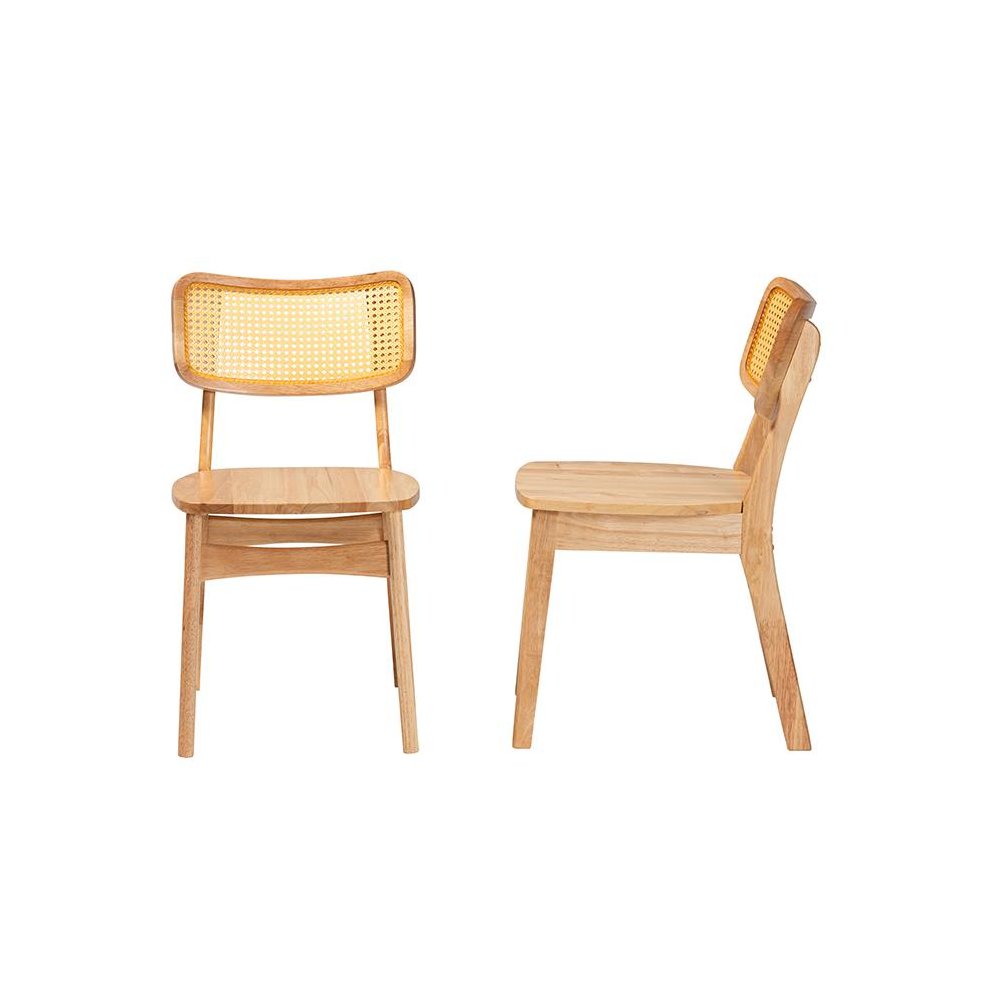 Oak Brown Finished Wood and Rattan 2-Piece Dining Chair Set