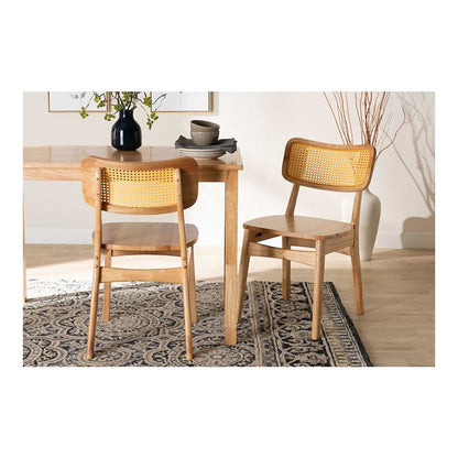 Oak Brown Finished Wood and Rattan 2-Piece Dining Chair Set