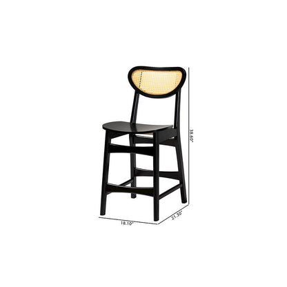 Dark Brown Finished Wood and Rattan 2-Piece Counter Stool Set