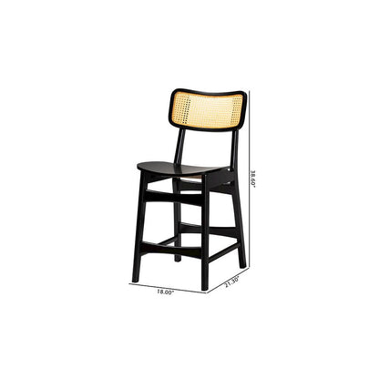 Dark Brown Finished Wood and Rattan 2-Piece Counter Stool Set
