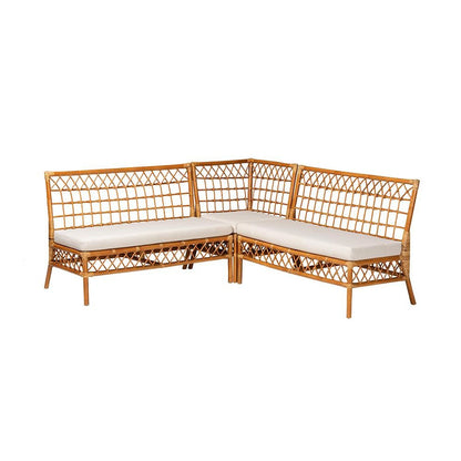 Bohemian Honey Rattan 3-Piece Dining Nook Banquette Set