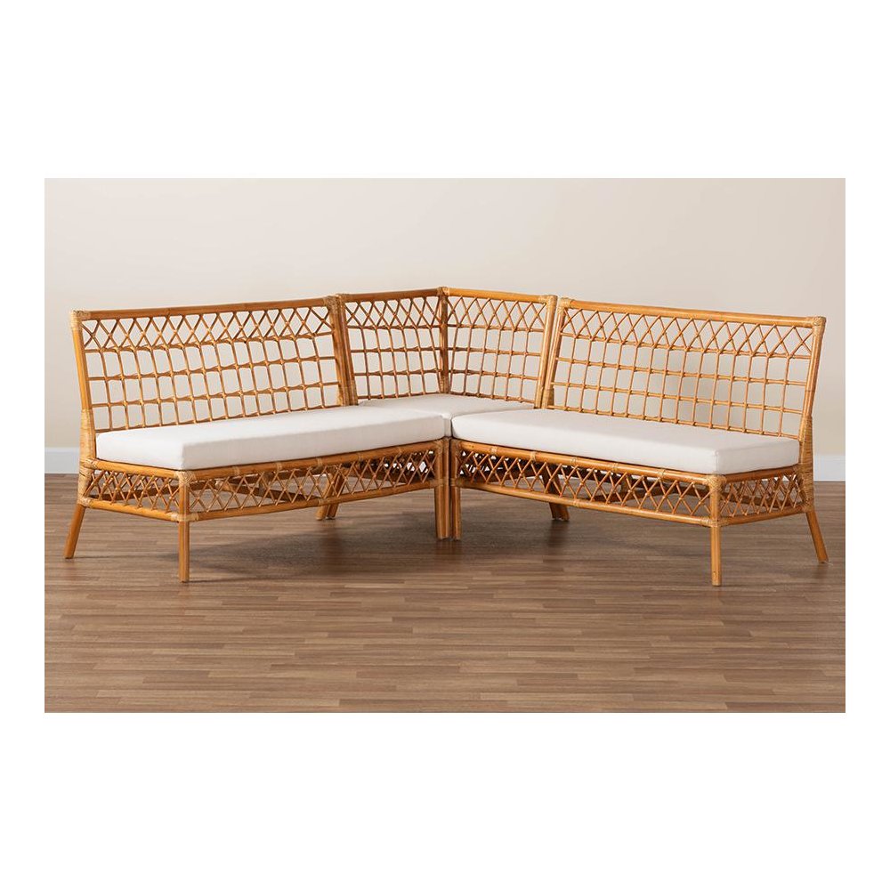 Bohemian Honey Rattan 3-Piece Dining Nook Banquette Set