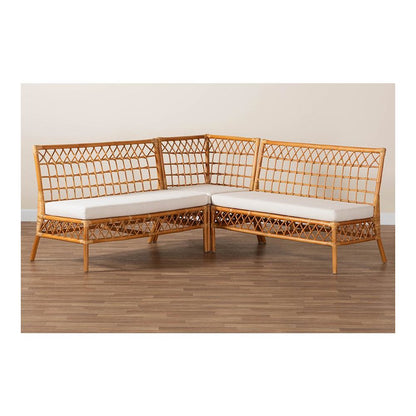 Bohemian Honey Rattan 3-Piece Dining Nook Banquette Set