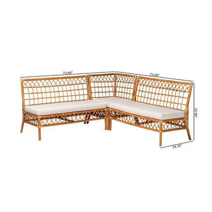 Bohemian Honey Rattan 3-Piece Dining Nook Banquette Set