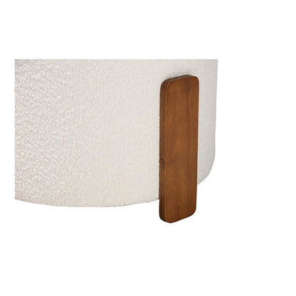 Japandi Cream Boucle Fabric and Walnut Brown Finished Wood Ottoman Footstool