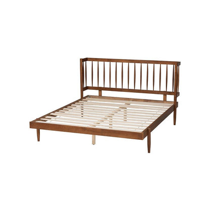 Calderon Retro-Modern Walnut Brown Finished Wood Queen Size Platform Bed